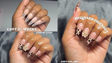How to do GEL X NAILS at home 🤍| Step by Step Gel X | 3d flower tutorial 🤎🐆