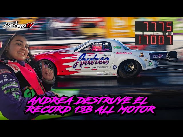 Andrea DESTRUYE el Record Mundial para un 13b All MOTOR 7.77 @170mph | Salinas Speedway PalfiebruTV class=