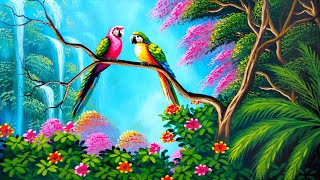 Painting a Beautiful macow birds with a beautiful nature | painting 518