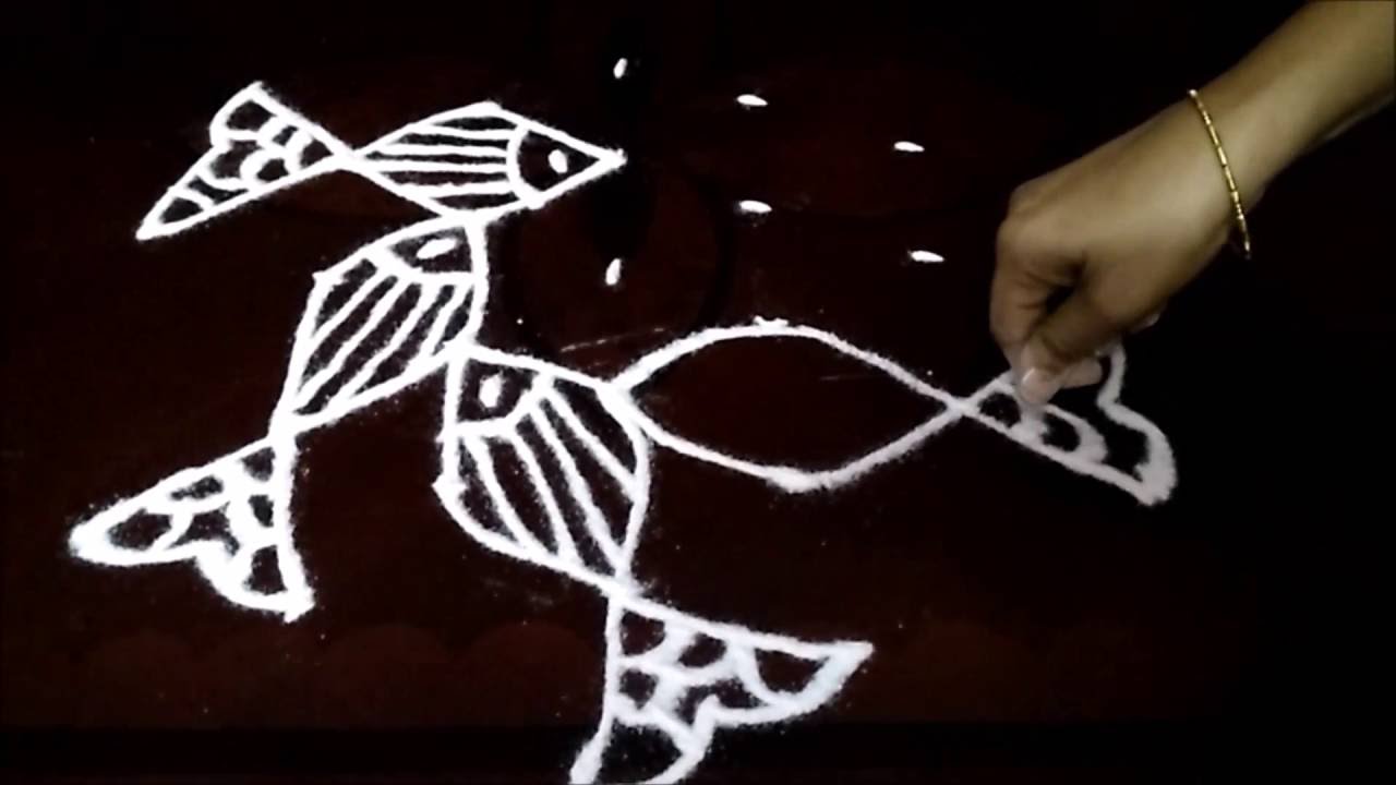 Small fish kolam with 5-3 middle | chukkala muggulu with dots| rangoli