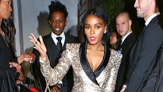 Janelle Monae Sexy In Plunging Gold Mini At Chanel Pre-Oscars Party