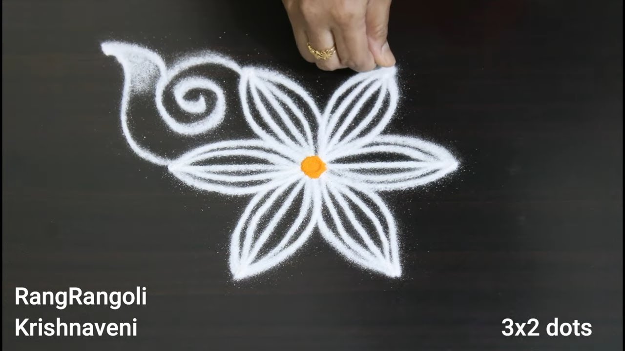 Small Rangoli Designs🌷3x2 dots Easy Kolam🌷Daily Rangoli🌷RangRangoli Krishnaveni