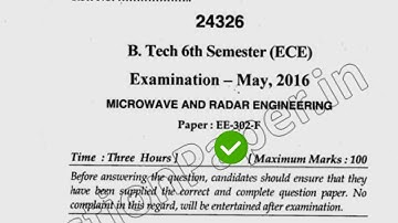 2016 Mdu BTech ECE 6th Sem Microwave & Radar Engineering System Question Paper