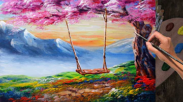 رسم لوحة اكريلك شجرة الساكورا للمبتدئين Mp3