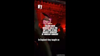 Italian dock worker calls for 'Int'l port strike against genocide' at Kneecap concert