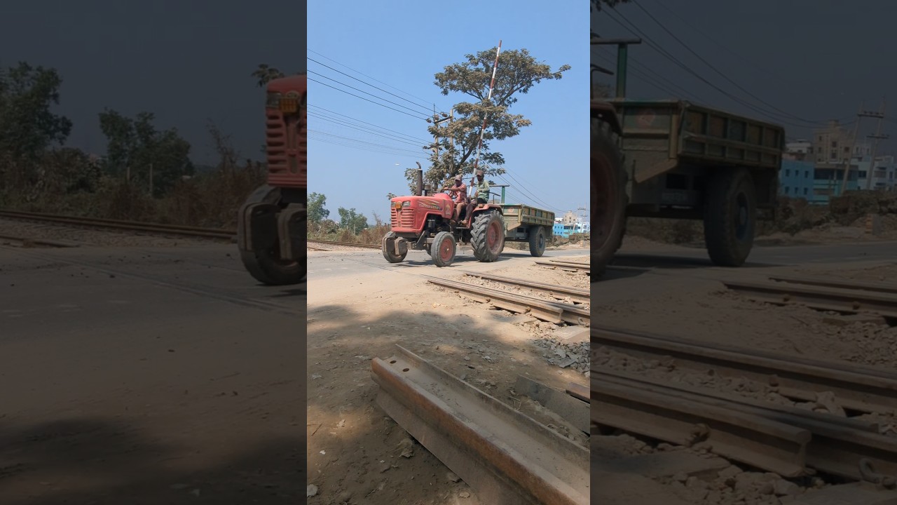 Empty truckter crossing the railgate 
