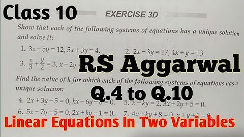 ✔Class 10 Exercise 3D | RS Aggarwal Solutions | Q.4 to Q.10 | Linear Equations in Two Variables