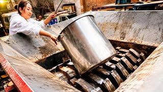 Industrial Shredder vs. Massive Steel Pot! 😱