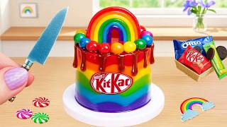 How To Make Mini Rainbow Cake Recipe with KitKat | Cute Tiny Chocolate Cake Decorating Ideas
