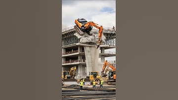 excavator fell from the top of a semi-finished construction building!