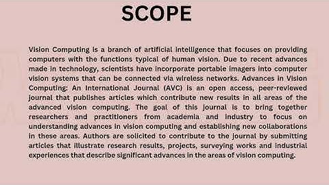 Advances in Vision Computing: An International Journal (AVC)