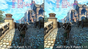 The Witcher 3 Patch 1.11 Update GTX 980 TI Vs AMD Fury X Frame Rate Comparison