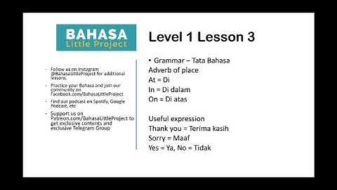 Learn Bahasa Indonesia Level 1 lesson 3 (Adverb of Place, Basic Nouns Bahasa Indonesia)