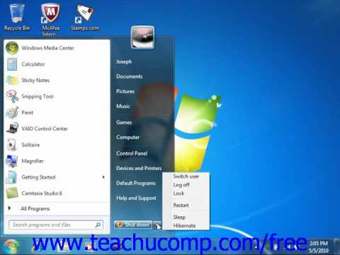 Windows 7 Tutorial Shutting Down Windows Microsoft Training Lesson 1 7 