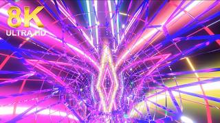 8K Abstract colourful lights Tunnel Background with Glowing Wireframe Grid VJ Loop