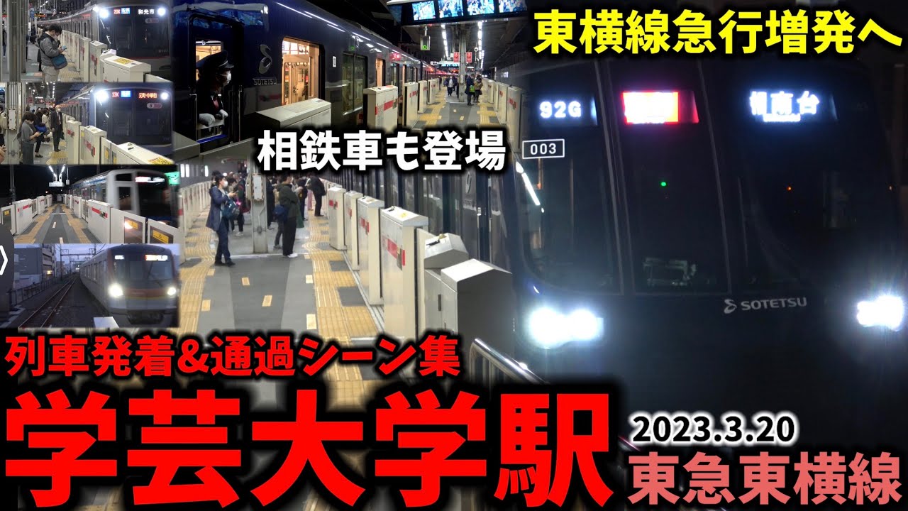 【東急東横線】学芸大学駅列車発着&通過シーン集[東急東横線,東横線,東急線,相鉄東急直通線]（2023.3.20）
