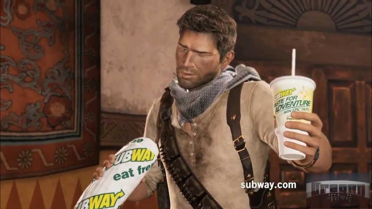 Появляется реклама в играх. Uncharted 3 реклама Subway. Product Placement в компьютерных играх. Продукт плейсмент в играх. Реклама в видеоиграх.