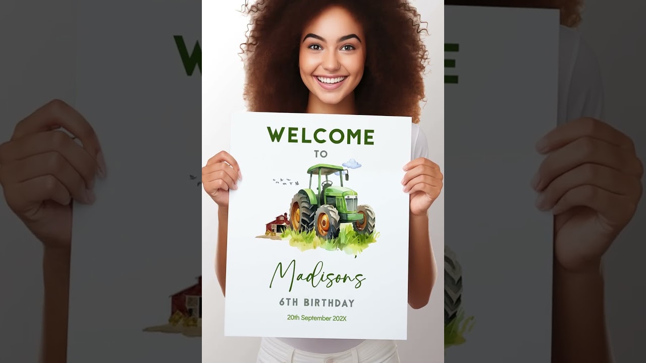 Customizable Green Tractor Birthday Welcome Sign, Green Tractor Themed Editable Welcome Board