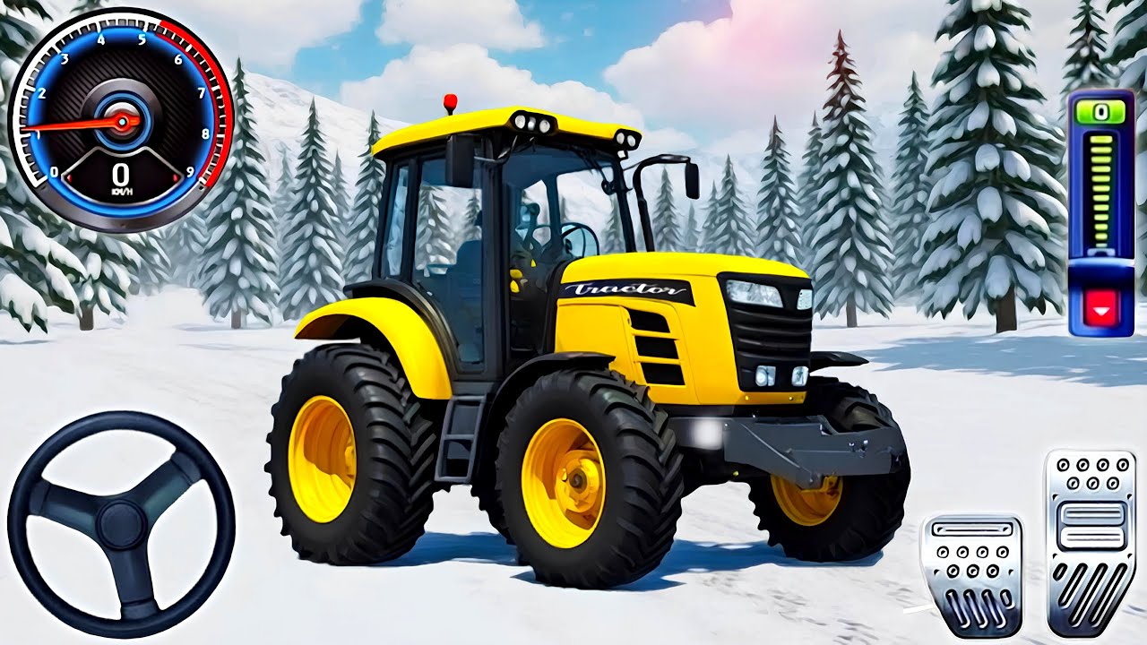 Snow Tractor Driving Simulator 2024 - Offroad Hill Cargo Tractor Driving 3D - Android Gameplay