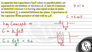 A capacitor has capacitance \(5 \mu F\) when its parallel plates are separated by air medium of ....