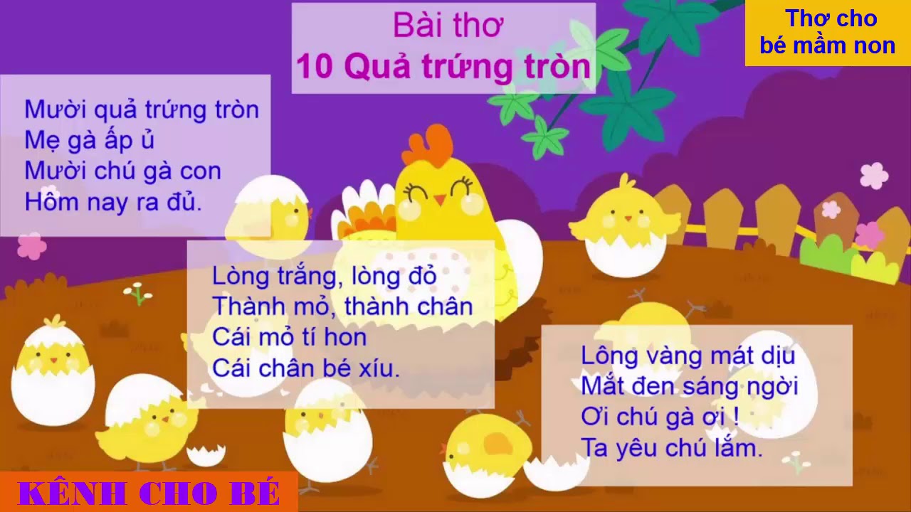 Thơ cho trẻ mầm non - Bài thơ MƯỜI QUẢ TRỨNG TRÒN_ Mẹ gà ấp ủ, hôm nay ra đủ
