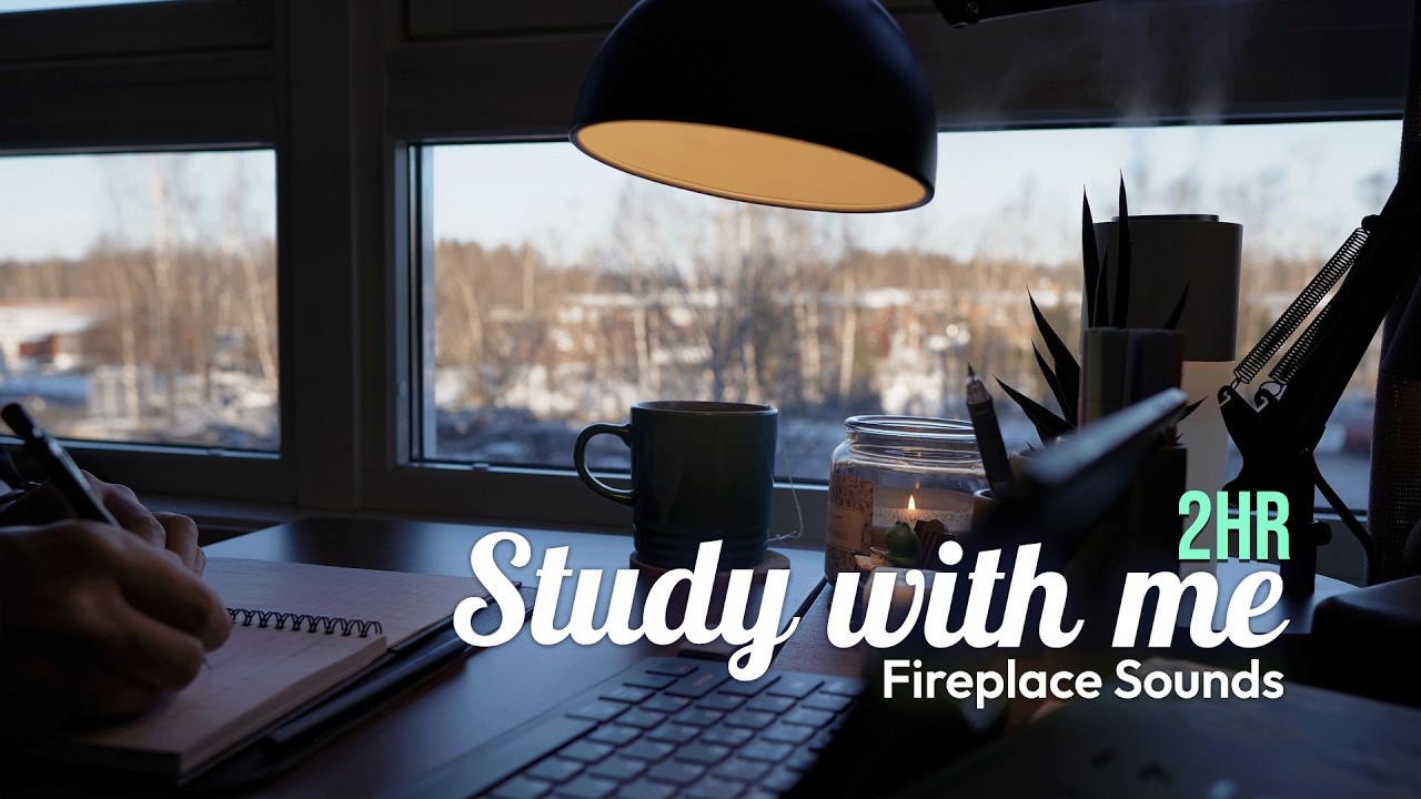 2-HOUR Winter Morning ❄️ Study With Me | No Music 🔥 Fireplace Sounds | Pomodoro 50/10