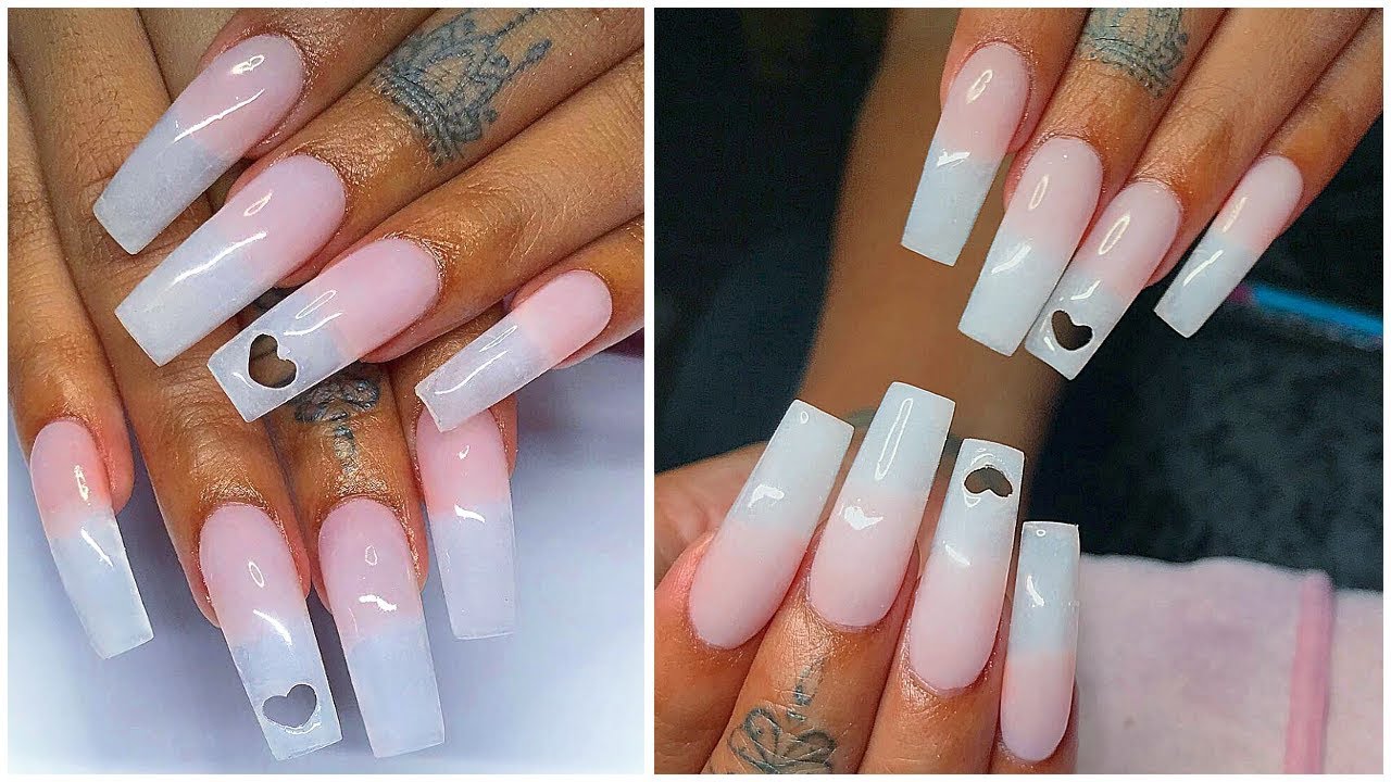 White and Pink Acrylic Nails with Red Heart - wide 4