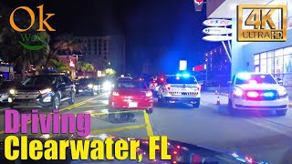 [4K] Night Driving Clearwater Beach - Dunedin - Palm Harbor, Florida - July, 2022