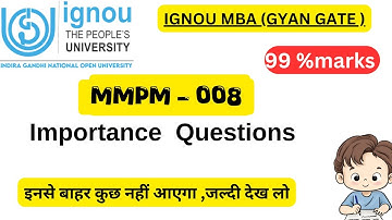 MMPM  - 08  MOST IMPORTANT QUESTION | IGNOU MBA |GYAN GATE