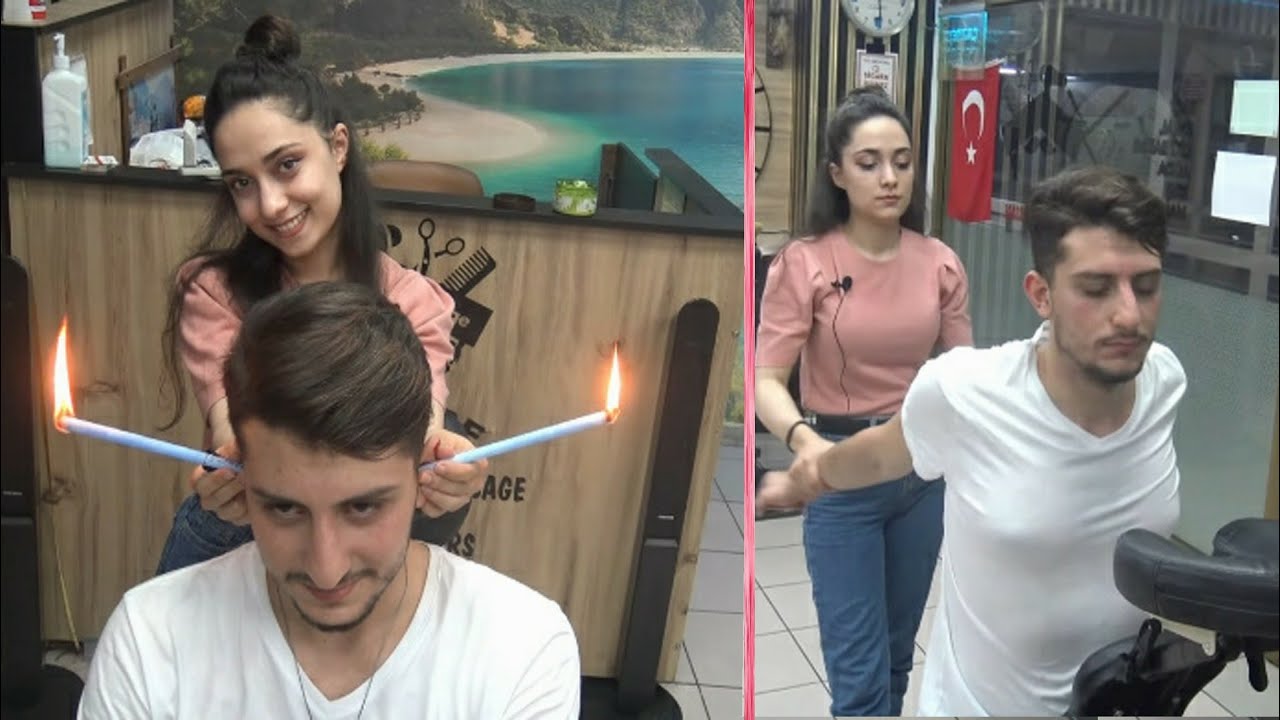 ASMR turkish female physiotherapy chair massage + ear cleaning + back,neck,elbow,palm,sleep massage