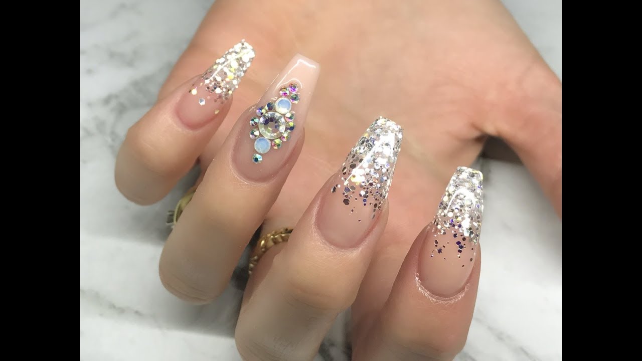 Acrylic Nails Snow Angel Chunky Glitter Fade Youtube