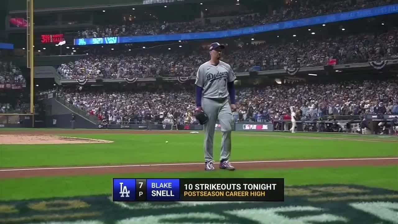 Blake Snell records 10 strikeouts, 0 ER & allows 1 hit in Dodgers' Game 1 win vs. Brewers | ESPN MLB