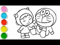 Cute Nina With Doraemon Drawing, Painting and Coloring For Kids and Toddlers_ Easy Art