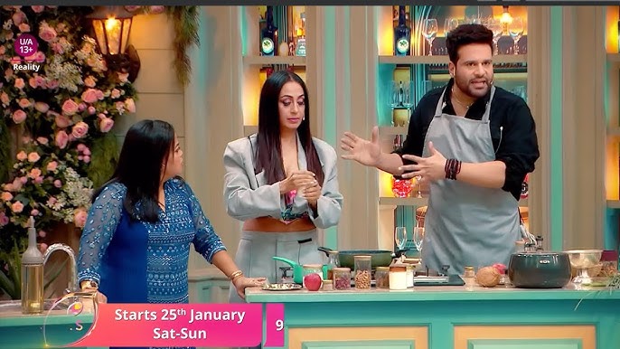 Bharti Singh along with Krushna Abhishek and Kashmera Shah at Celebrity Chef on Colors