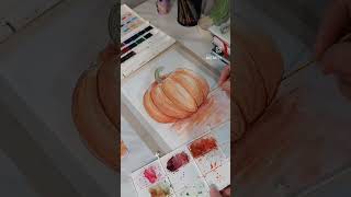 how to draw watercolour pumpkin🎃 #art #drawing #autmn #halloween