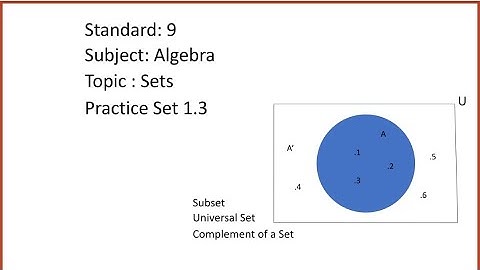 Standard 9th Algebra Sets Practice set 1.3 #Subset #Universal set #Complement of set
