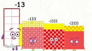 Numberblocks -13 -133 -1333 to -133333333 negative number backward to small number silent sneeze
