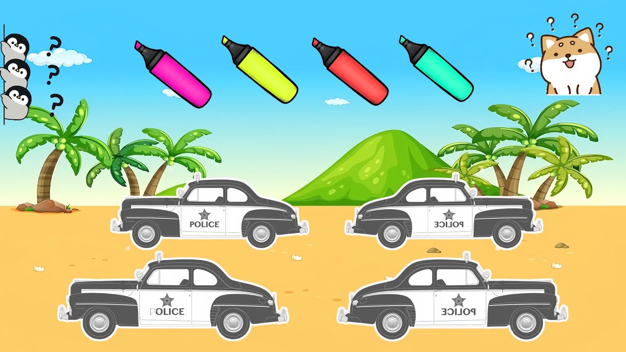 Select and Color Police car | Funny Construction Vehicles