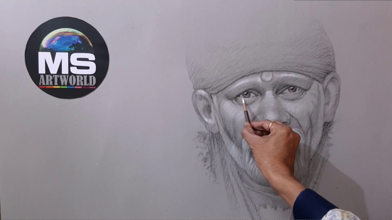 Pencil sketch of shirdi Saibaba - Sai Art Online