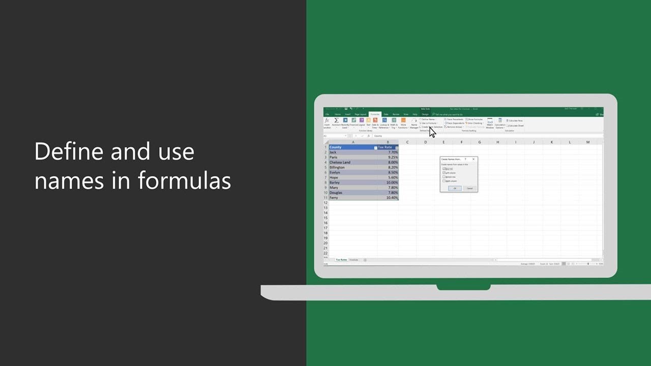 Name cells and ranges in Excel