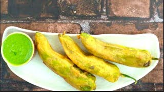 Stuffed Chilli Fritters - Mirch Pakoda Bhajjia