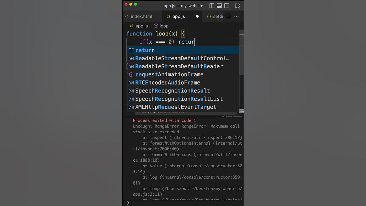 Debug Range Error Maximum call stack size exceeded #vscode #javascript #shorts #debug #100daysofcode - YouTube Debug Range Error Maximum Call Stack Size Exceeded #Vscode #Javascript #Shorts #Debug #100Daysofcode - Youtube