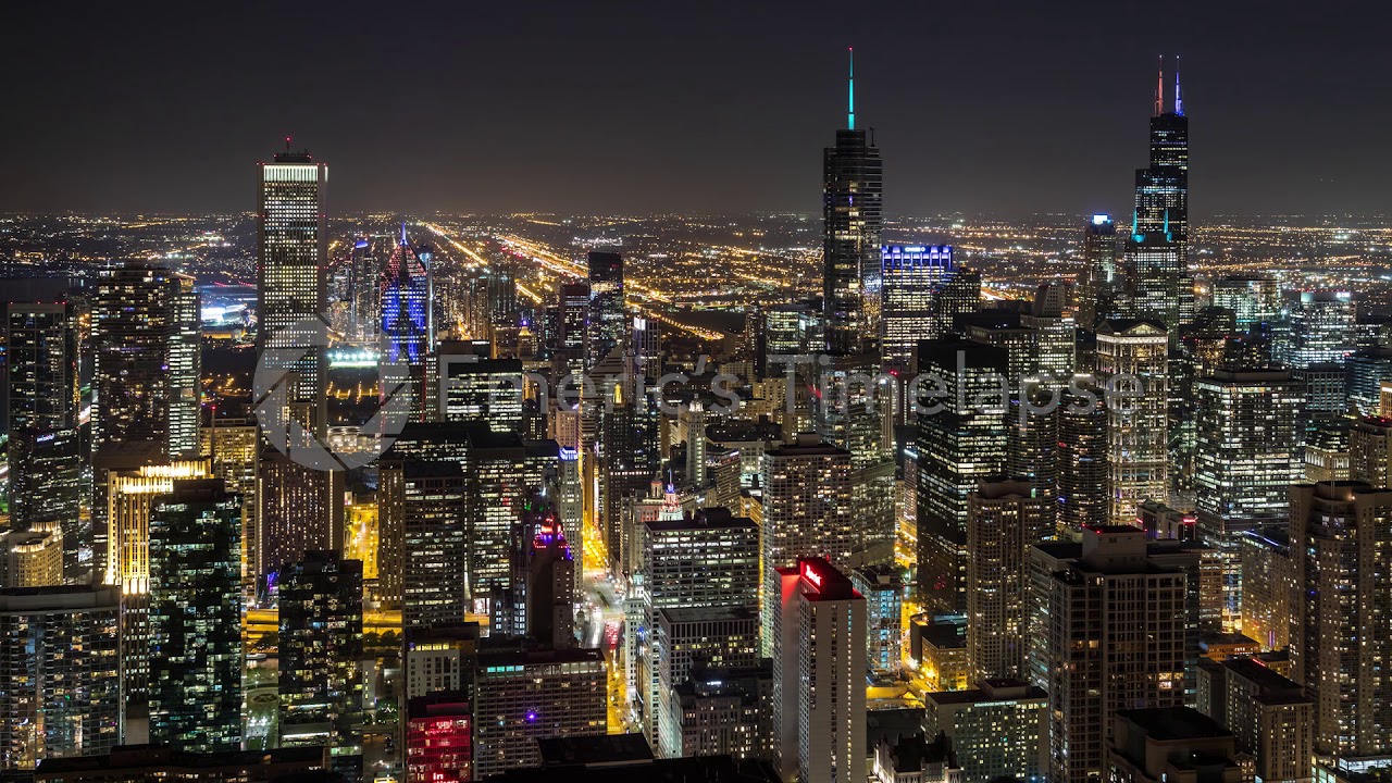 Hd Downtown Chicago Skyscrapers At Night Aerial Emerics Timelapse