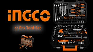 INGCO 77pc 1/4in & 1/2in CV Socket & Tool Set HKTHP20771