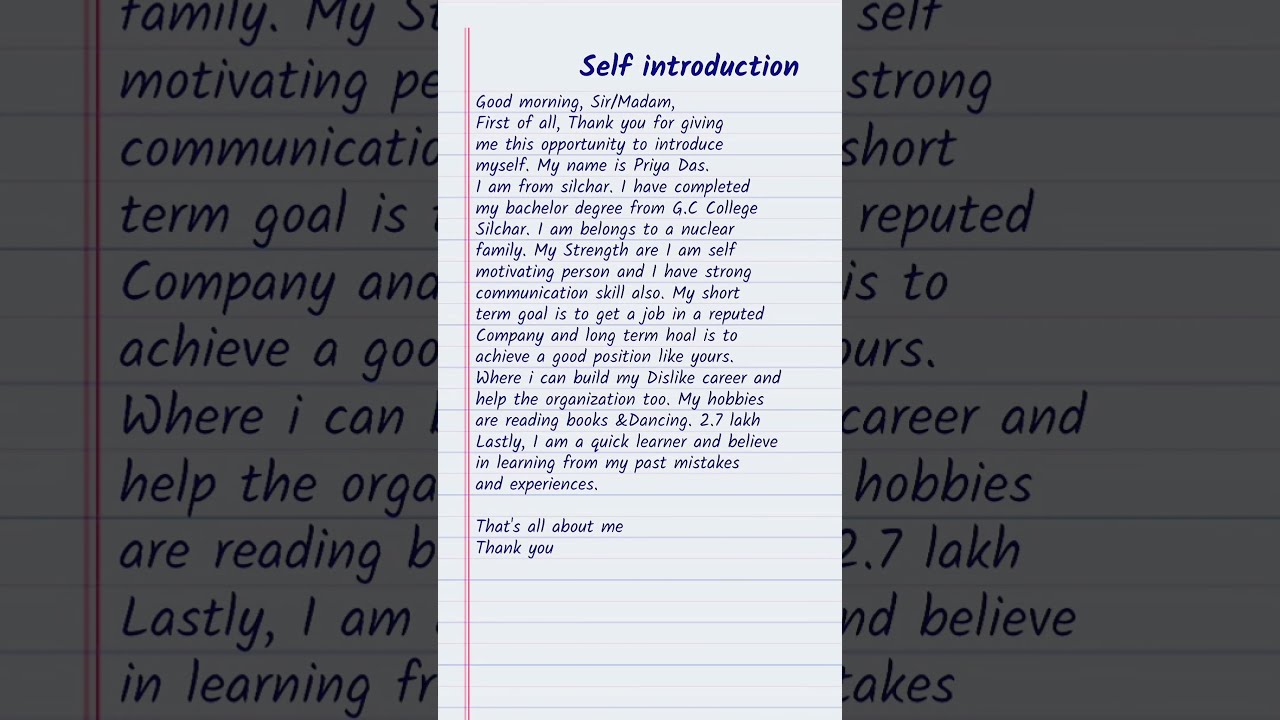 Self Introduction In English Interview Introduce Yourself Shorts Trending