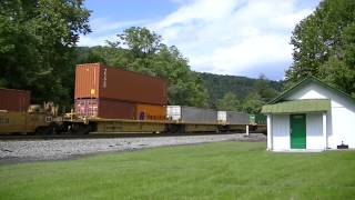 NS Doublestack Container Train with old N&W Section Foreman Tool Shed visible.