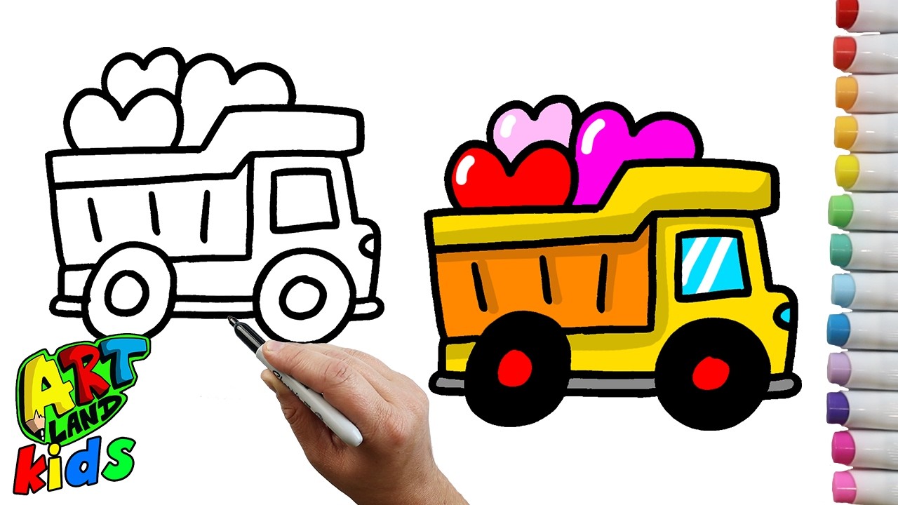 How to Draw a VALENTINES DAY TRUCK for Kids | Step by step for Beginners
