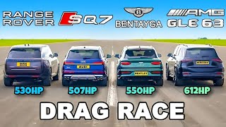 Drag race between Range rover vs Audi sQ7 vs Bentayga vs Gle 63. by @TrackforDRAG