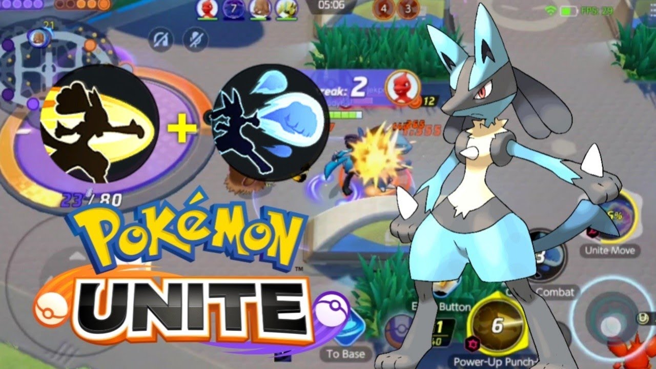 Pokemon Unite Mobile Lucario Power Up Punch Close Combat Gameplay Youtube