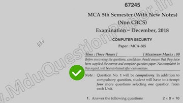 Mdu MCA 5th Sem Computer Security Question Paper [Non CBCS] #MduQuestionPaper